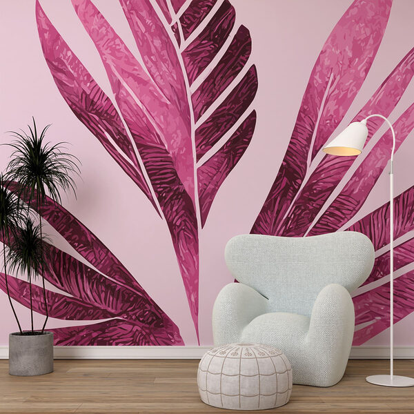 Levendig roze gebladerteontwerp Fotobehang Levendig roze gebladerteontwerp