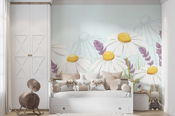 Groep witte bloemen Fotobehang Groep witte bloemen