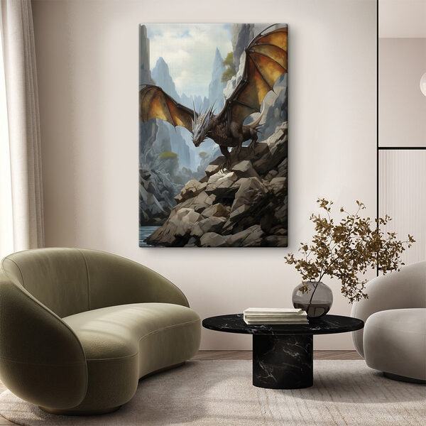 Draak op een rotsachtige heuvel Canvas Schilderijen Draak op een rotsachtige heuvel