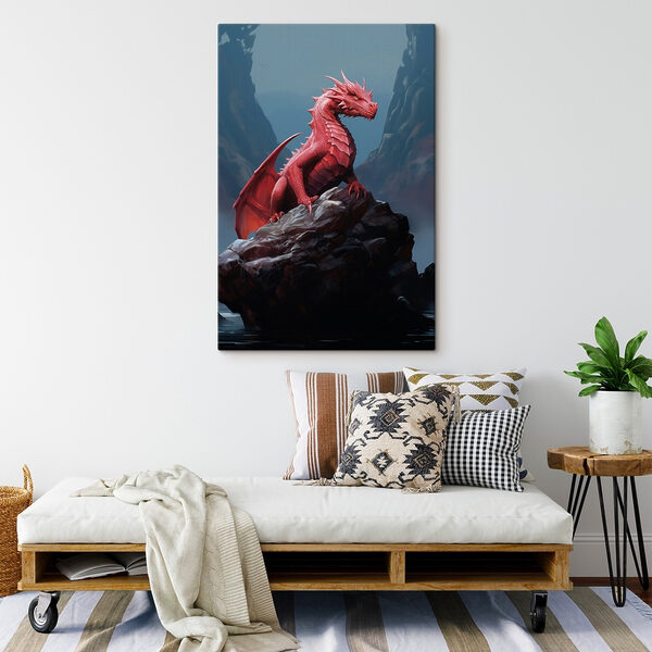 Rode draak op een rots Canvas Schilderijen Rode draak op een rots