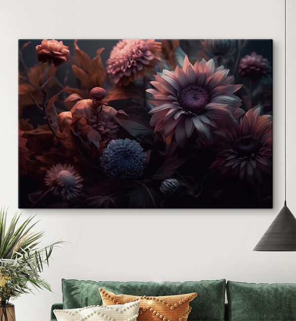 Groep bloemen met bladeren Canvas Schilderijen Groep bloemen met bladeren