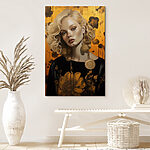 Canvas Schilderijen Vrouw met krullend blond haar en grote oorbellen