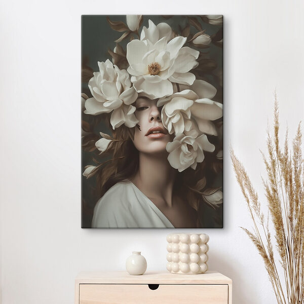 Vrouw met bloemen rond haar gezicht Canvas Schilderijen Vrouw met bloemen rond haar gezicht