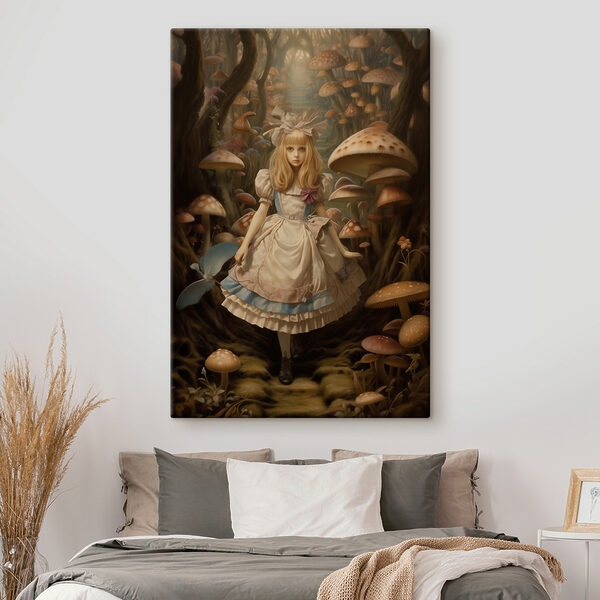 Meisje in een jurk in een bos Canvas Schilderijen Meisje in een jurk in een bos
