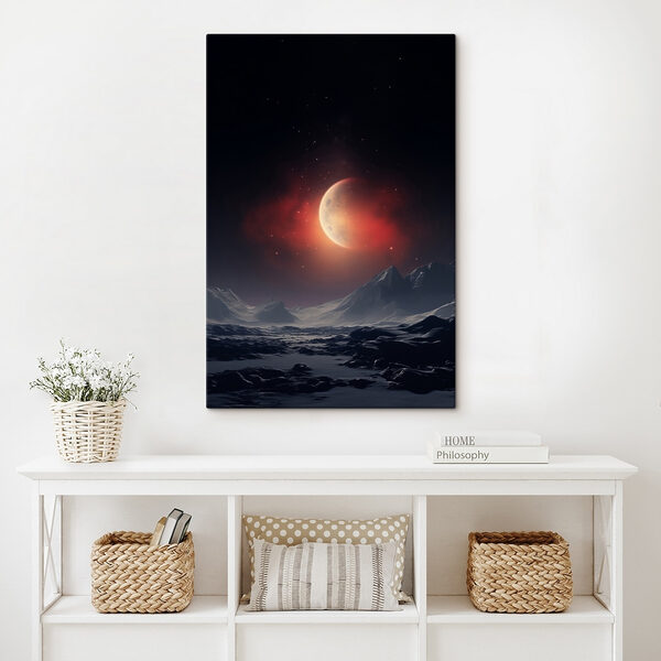 Maan aan de hemel boven bergen Canvas Schilderijen Maan aan de hemel boven bergen