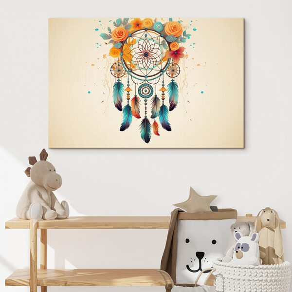 Dromenvanger met bloemen en veren Canvas Schilderijen Dromenvanger met bloemen en veren