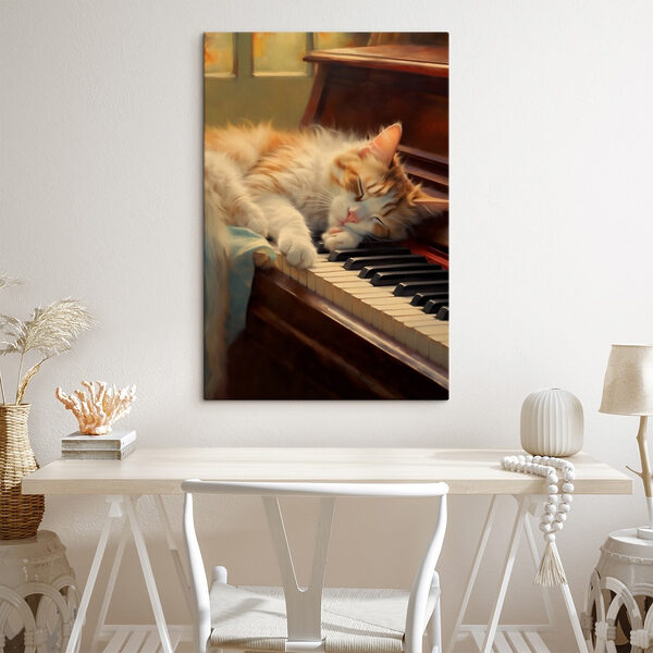 Kat slaapt op een piano Canvas Schilderijen Kat slaapt op een piano