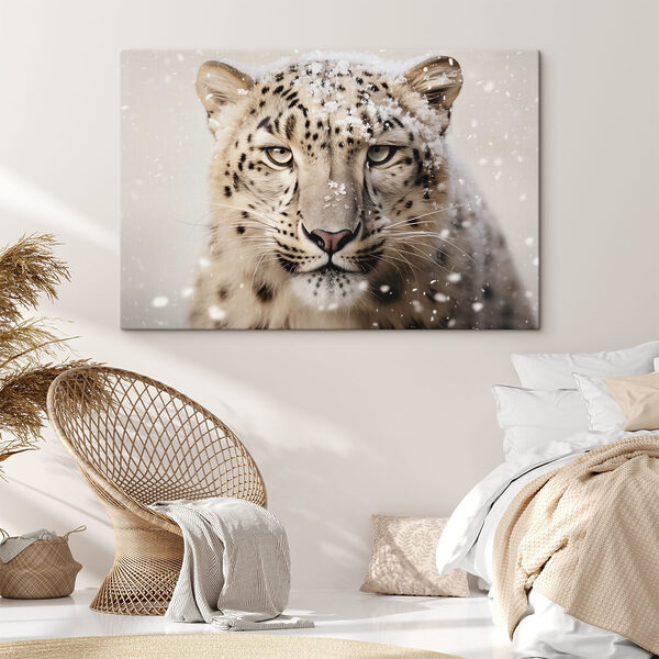 Sneeuwluipaard met sneeuw op zijn hoofd Canvas Schilderijen Sneeuwluipaard met sneeuw op zijn hoofd