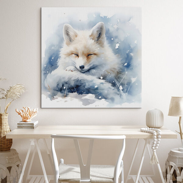Aquarel van een vos liggend in de sneeuw Canvas Schilderijen Aquarel van een vos liggend in de sneeuw
