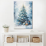 Canvas Schilderijen Aquarel van een kerstboom met cadeautjes