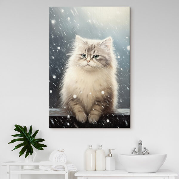 Kat zittend in de sneeuw Canvas Schilderijen Kat zittend in de sneeuw