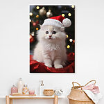 Canvas Schilderijen Wit katje met kerstmuts