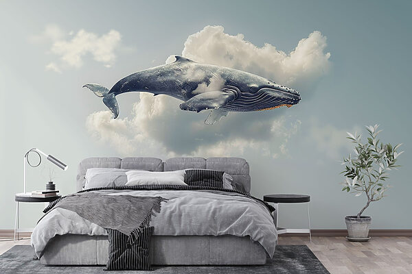 Walvis vliegend in de lucht Fotobehang Walvis vliegend in de lucht