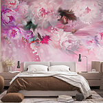 Fotobehang Schilderij van bloemen op roze achtergrond