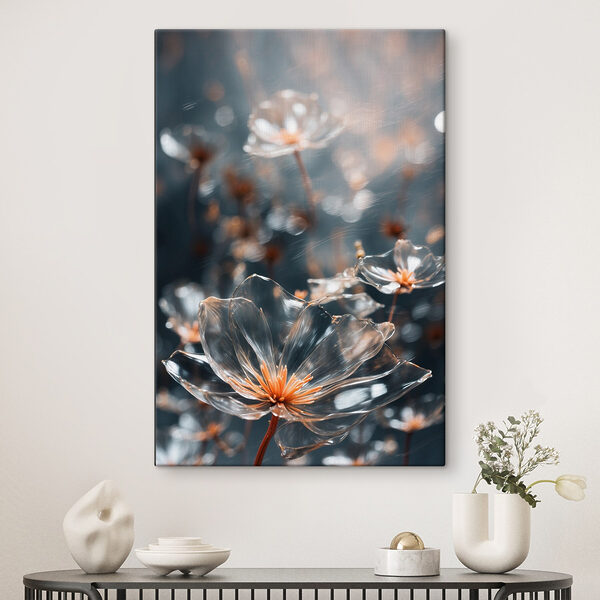 Transparante bloemen met oranje hart Canvas Schilderijen Transparante bloemen met oranje hart
