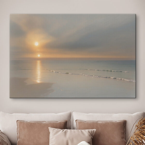 Zonsondergang boven een strand Canvas Schilderijen Zonsondergang boven een strand