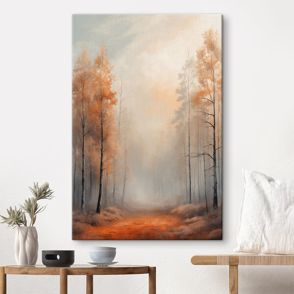 Mistig bos met bomen Canvas Schilderijen Mistig bos met bomen