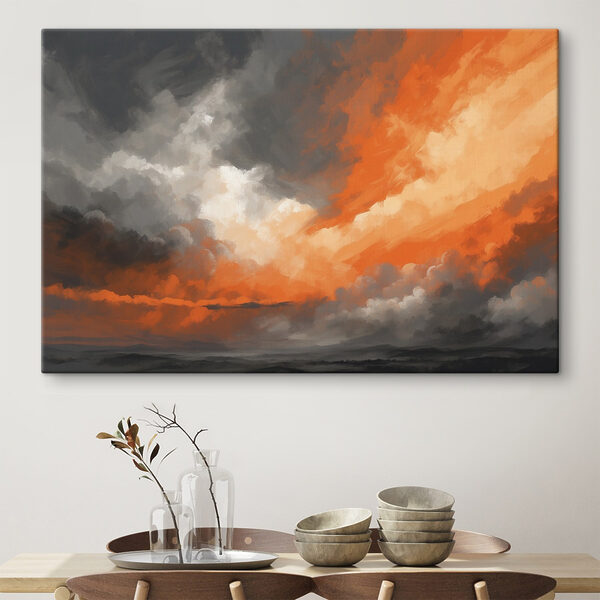 Bewolkte lucht met oranje en grijze wolken Canvas Schilderijen Bewolkte lucht met oranje en grijze wolken