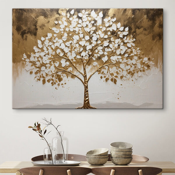 Schilderij van een boom met witte bladeren Canvas Schilderijen Schilderij van een boom met witte bladeren