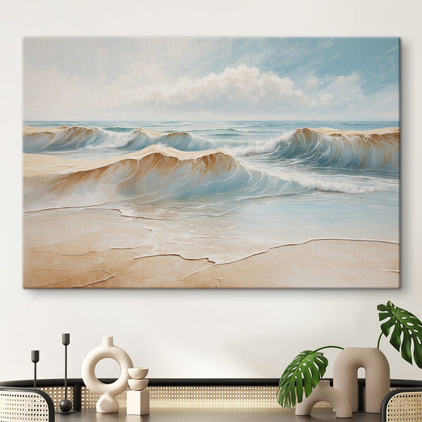 Botsende golven op een strand Canvas Schilderijen Botsende golven op een strand
