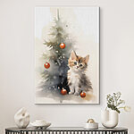 Canvas Schilderijen Kat naast een kerstboom