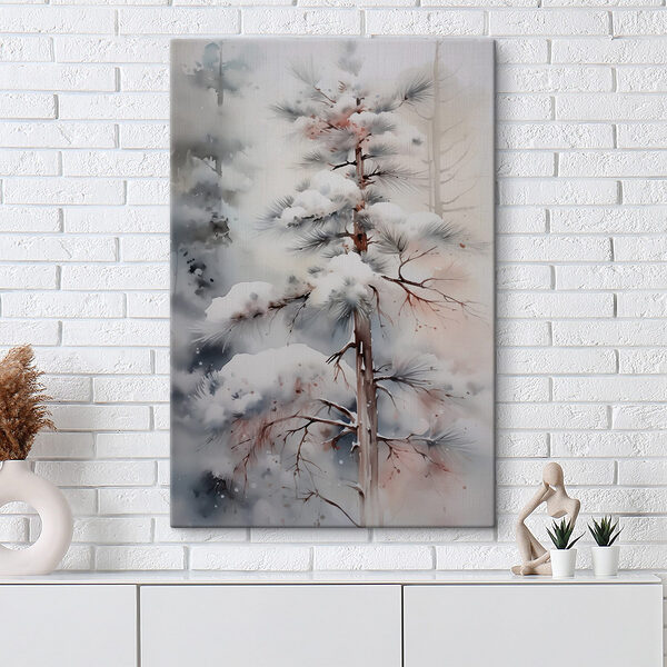 Besneeuwde boom in een bos Canvas Schilderijen Besneeuwde boom in een bos