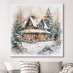 Canvas Schilderijen Huis in de sneeuw