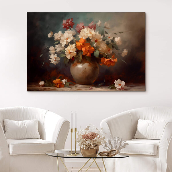 Schilderij van bloemen in een vaas Canvas Schilderijen Schilderij van bloemen in een vaas