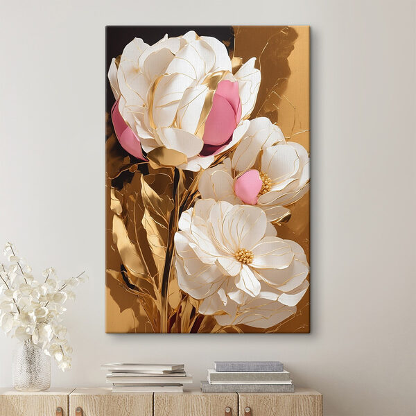 Elegante bloesems op een rijke achtergrond Canvas Schilderijen Elegante bloesems op een rijke achtergrond