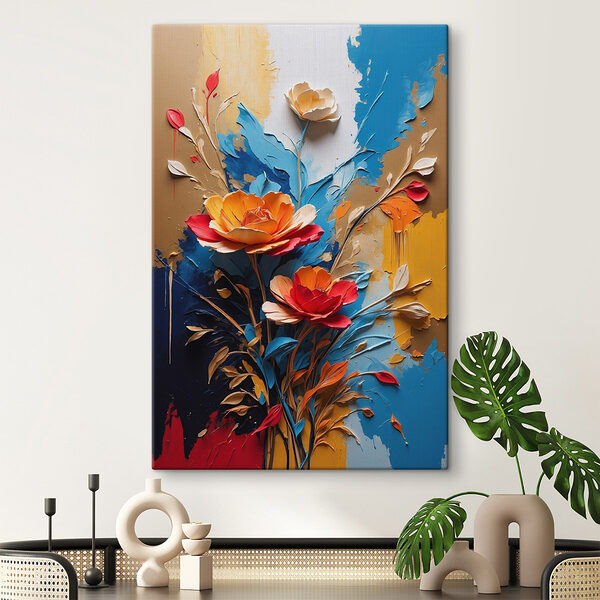 Schilderij van bloemen en bladeren Canvas Schilderijen Schilderij van bloemen en bladeren