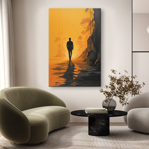 Wandelende man op een strand Canvas Schilderijen Wandelende man op een strand