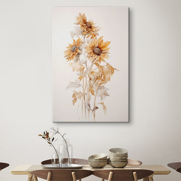 Schilderij van zonnebloemen op een witte achtergrond Canvas Schilderijen Schilderij van zonnebloemen op een witte achtergrond