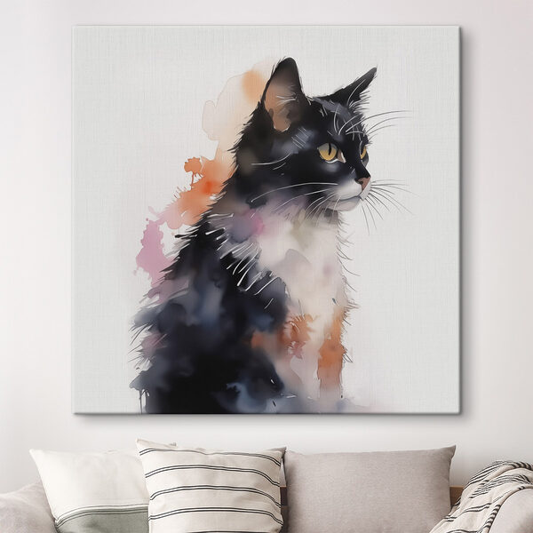 Kat met een wit en zwart gezicht Canvas Schilderijen Kat met een wit en zwart gezicht