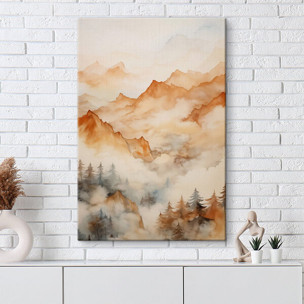 Schilderij van bergen en bomen Canvas Schilderijen Schilderij van bergen en bomen