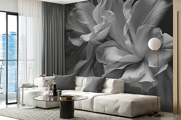 Elegante bloemen in monochroom contrast Fotobehang Elegante bloemen in monochroom contrast