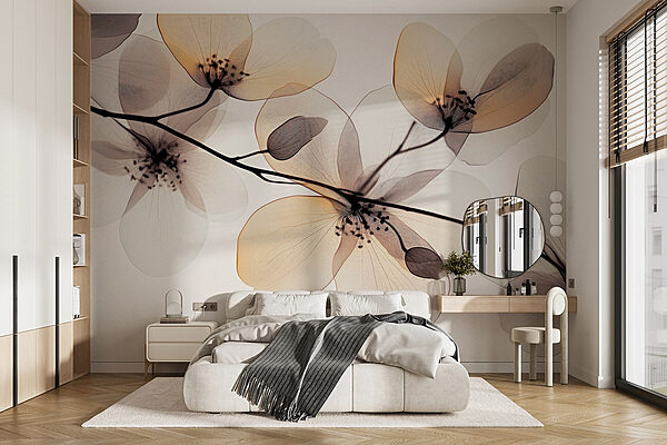 Transparante bloemen op een tak Fotobehang Transparante bloemen op een tak