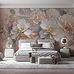 Fotobehang Groep witte en roze bloemen