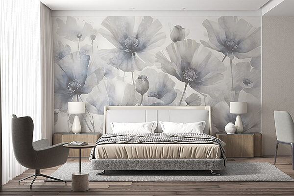 Groep bloemen op witte achtergrond Fotobehang Groep bloemen op witte achtergrond