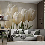 Fotobehang Groep witte tulpen