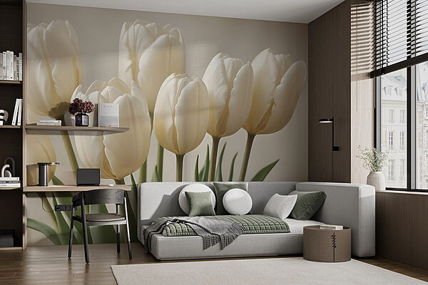 Groep witte tulpen Fotobehang Groep witte tulpen