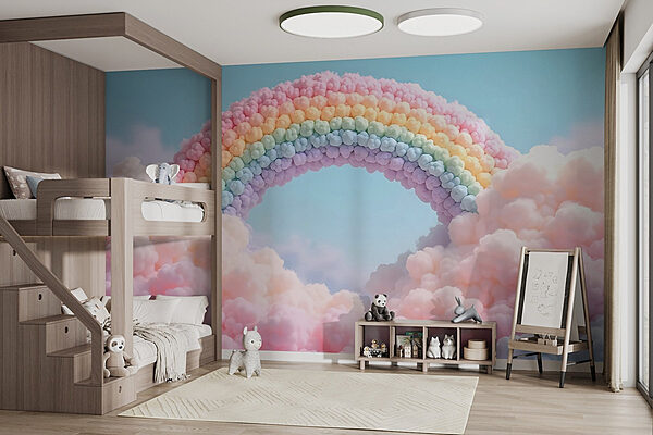 Regenboog gemaakt van wolken Fotobehang Regenboog gemaakt van wolken