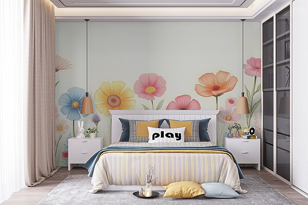 Rij kleurrijke bloemen Fotobehang Rij kleurrijke bloemen