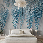 Fotobehang Tak met blauwe bloemen