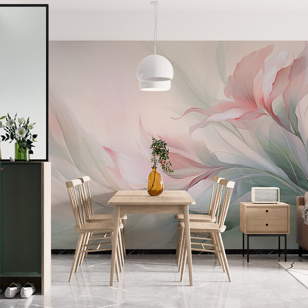 Fotobehang Schilderij van bloemen en bladeren