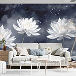 Fotobehang Groep witte bloemen met groene bladeren