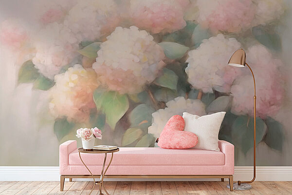 Schilderij van bloemen op een witte achtergrond Fotobehang Schilderij van bloemen op een witte achtergrond