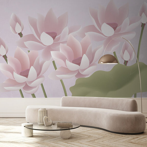 Groep roze bloemen Fotobehang Groep roze bloemen