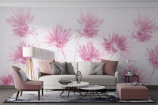 Groep roze bloemen Fotobehang Groep roze bloemen