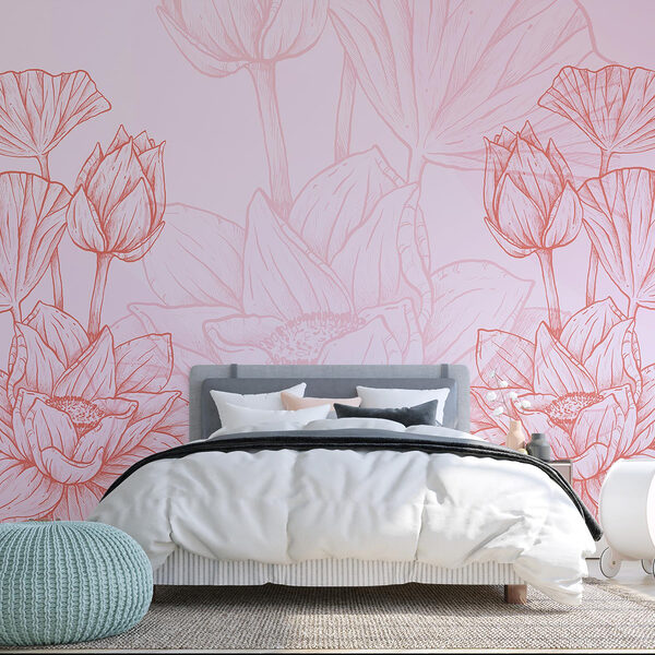 Roze en witte bloementekening Fotobehang Roze en witte bloementekening