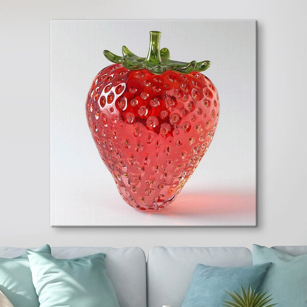 Rode aardbei met groene steel Canvas Schilderijen Rode aardbei met groene steel